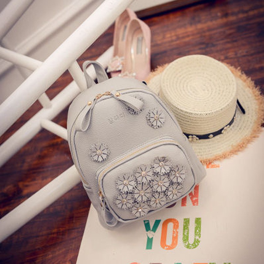 KW80341 Flowers Cute Backpack Light Grey