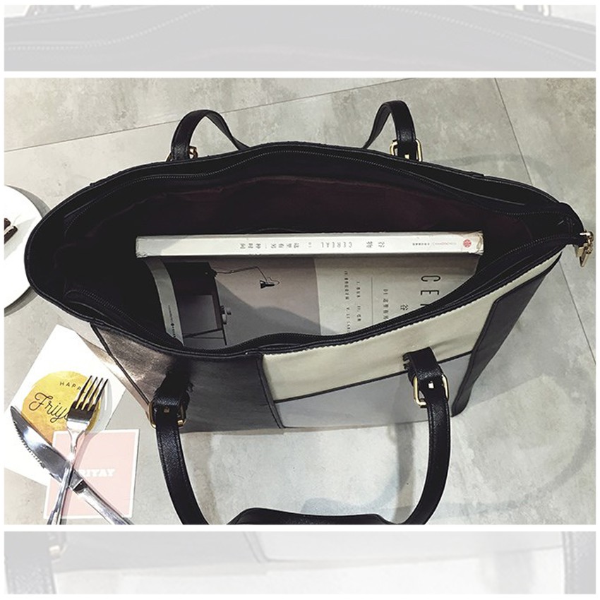 KW80346 Women Tricolor Tote Bag Light Grey