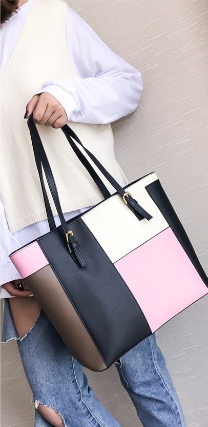 KW80346 Women Tricolor Tote Bag Light Pink