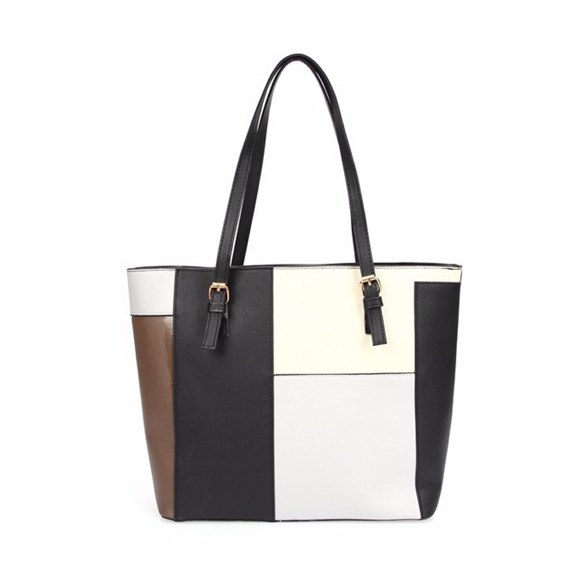 KW80346 Women Tricolor Tote Bag Light Grey