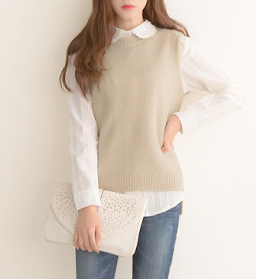 KB10110 Sleeveless Knit Top Beige