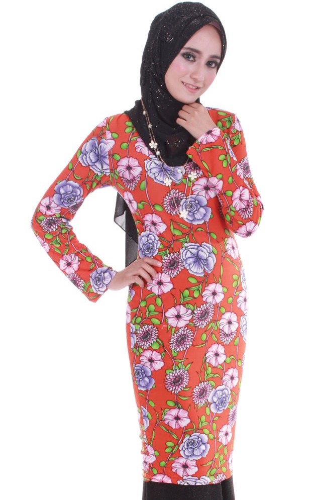 MH077 Floral Long Blouse Orange