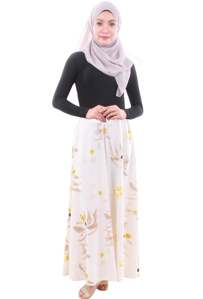 MH098 Floral Long Skirt White