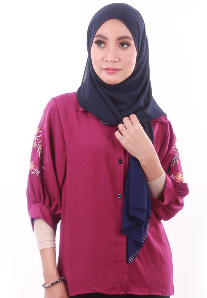 MH134 Embroidery Blouse Maroon