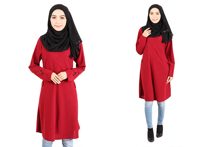 QA-416 Modern Muslimah Long Top Red