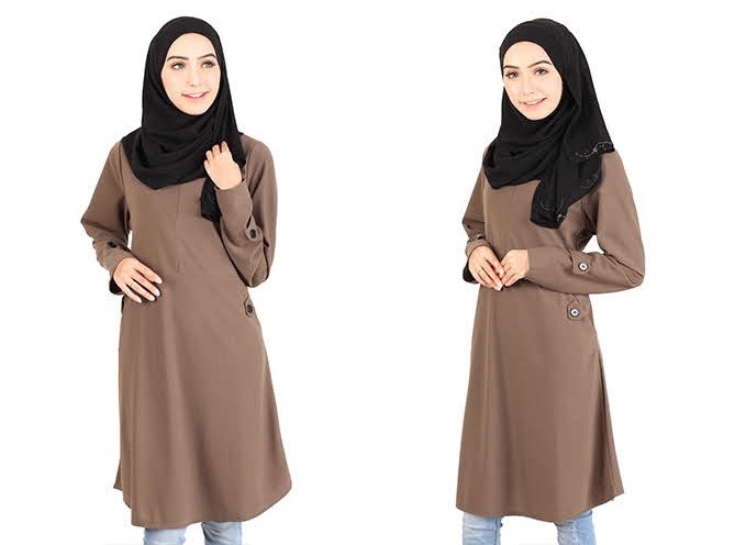 QA-416 Modern Muslimah Long Top Coffee