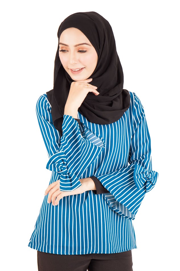 QA-401 Muslimah Striped Blouse Blue