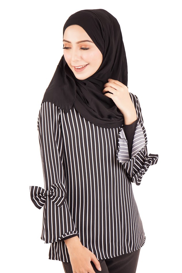 QA-401 Muslimah Striped Blouse Black