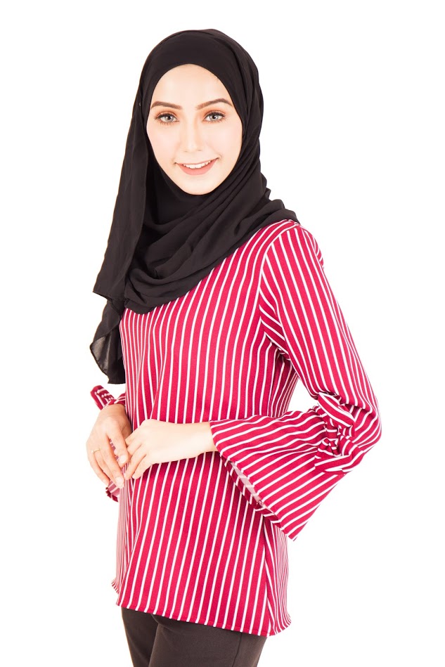 QA-401 Muslimah Striped Blouse Burgundy