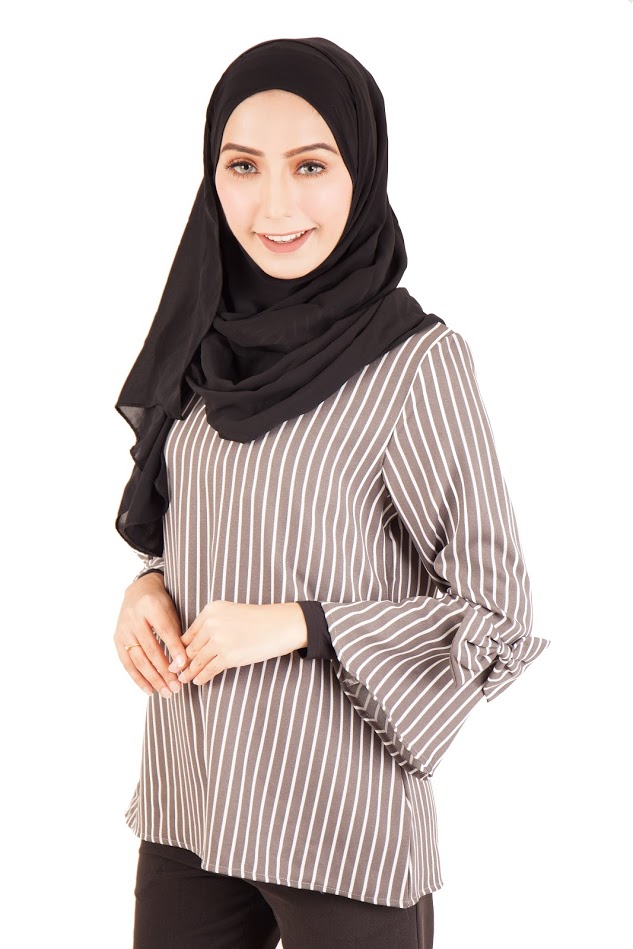 QA-401 Muslimah Striped Blouse Grey