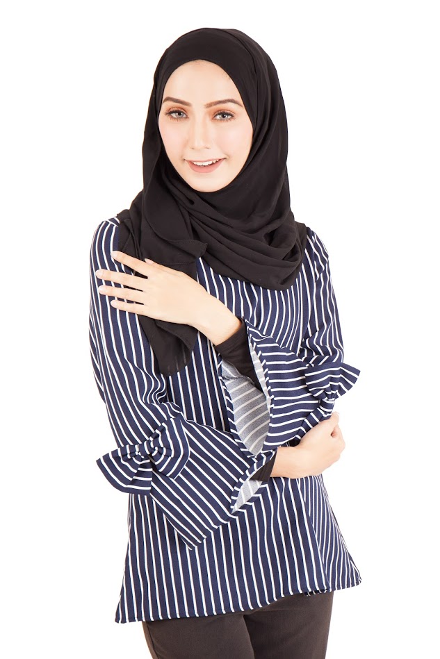 QA-401 Muslimah Striped Blouse Navy Blue