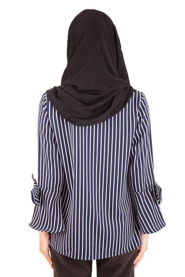 QA-401 Muslimah Striped Blouse Navy Blue