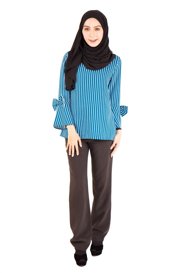 QA-401 Muslimah Striped Blouse Blue