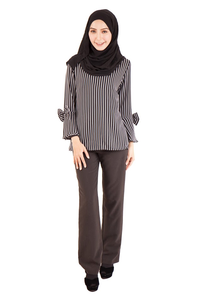 QA-401 Muslimah Striped Blouse Black