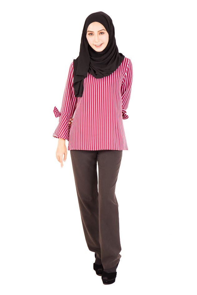 QA-401 Muslimah Striped Blouse Burgundy