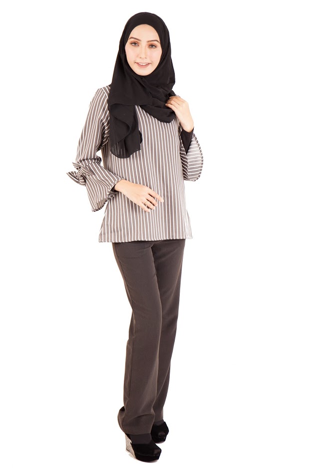 QA-401 Muslimah Striped Blouse Grey