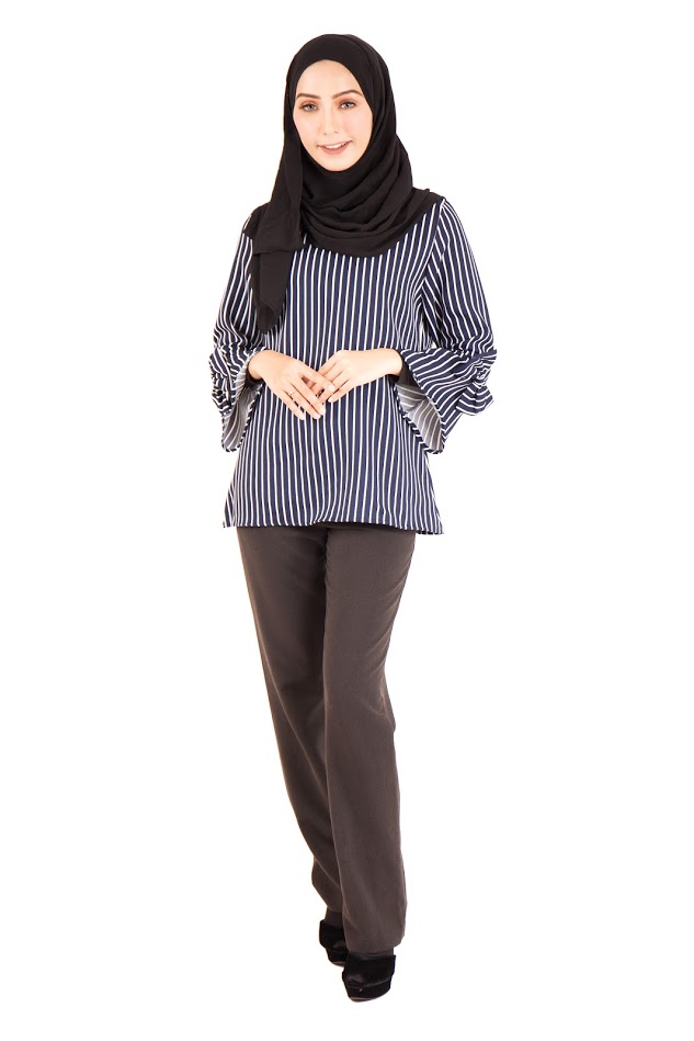 QA-401 Muslimah Striped Blouse Navy Blue