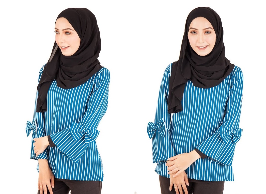 QA-401 Muslimah Striped Blouse Blue