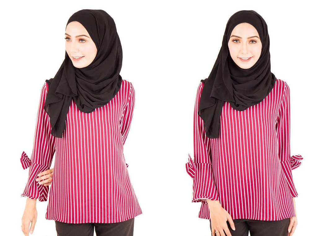 QA-401 Muslimah Striped Blouse Burgundy