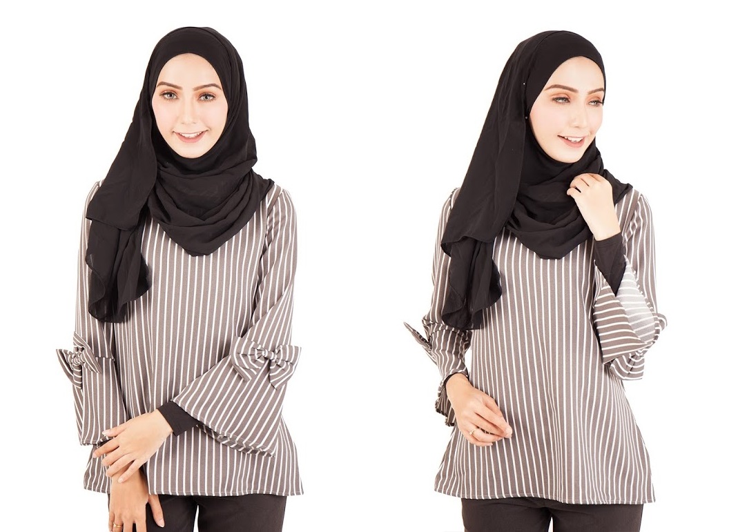 QA-401 Muslimah Striped Blouse Grey