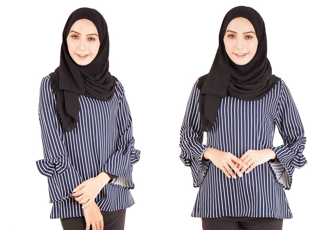 QA-401 Muslimah Striped Blouse Navy Blue