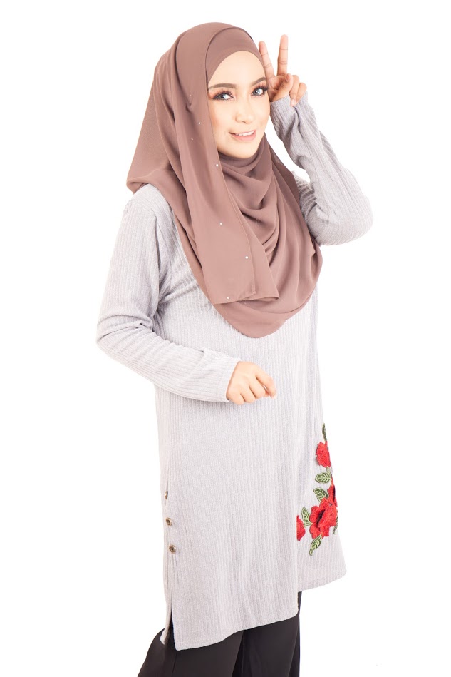 QA-402 Embroidery Muslimah Top Grey