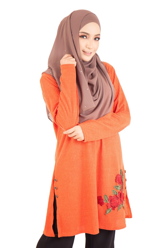 QA-402 Embroidery Muslimah Top Orange