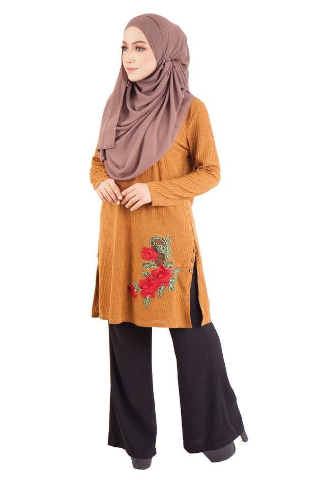 QA-402 Embroidery Muslimah Top Brown