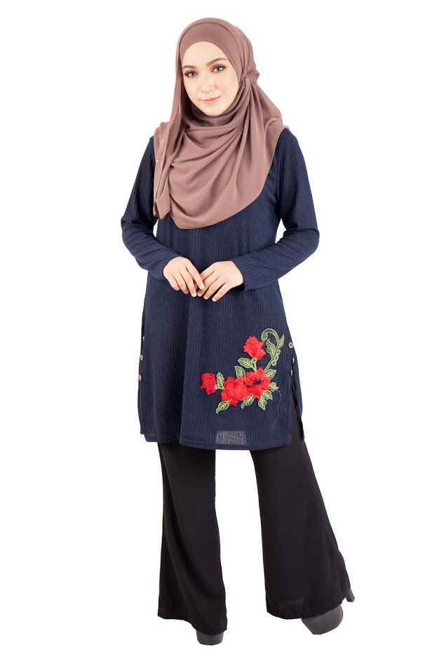 QA-402 Embroidery Muslimah Top Navy Blue