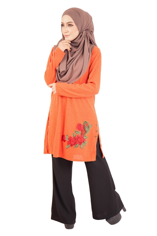 QA-402 Embroidery Muslimah Top Orange