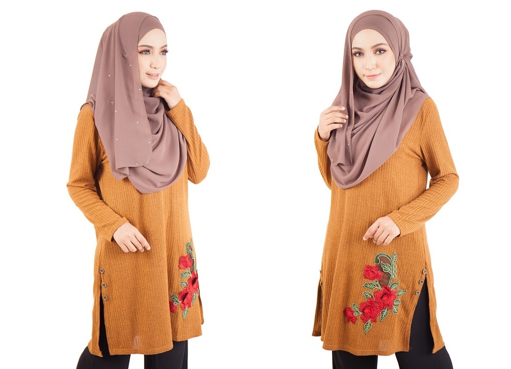 QA-402 Embroidery Muslimah Top Brown