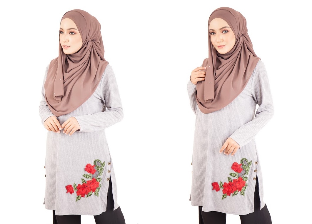 QA-402 Embroidery Muslimah Top Grey