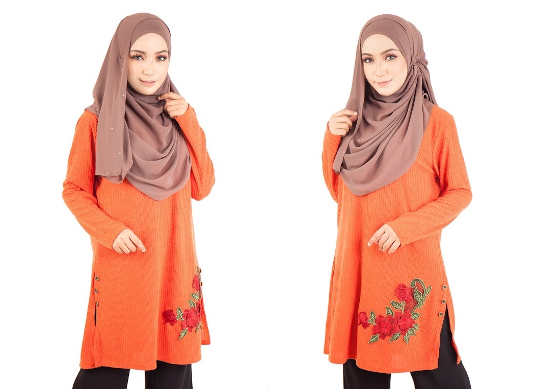 QA-402 Embroidery Muslimah Top Orange