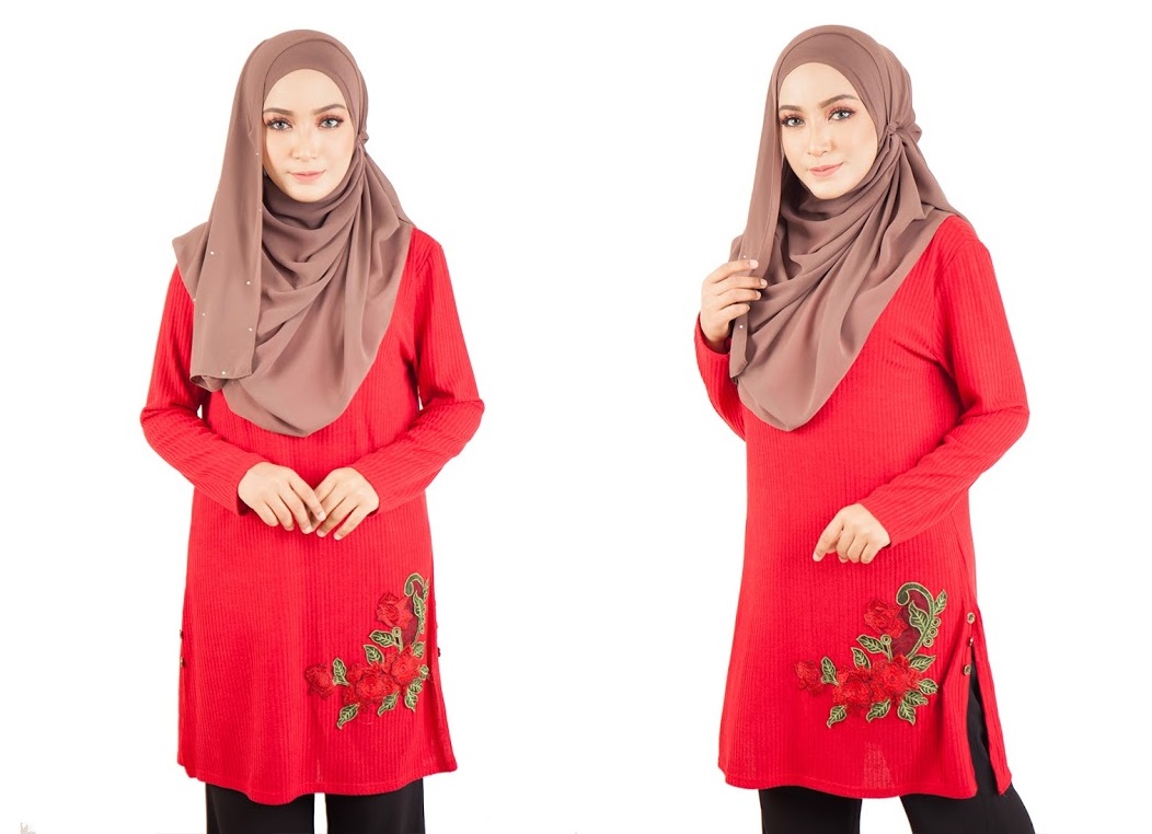 QA-402 Embroidery Muslimah Top Red