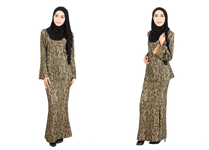 QA-405 Modern Lace Baju Kurung Army Green