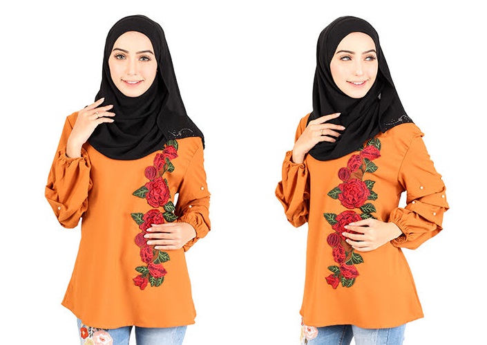 QA-413 Women Rose Embroidery Blouse Mustard