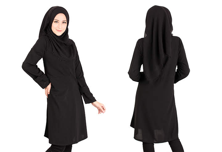 QA-416 Modern Muslimah Long Top Black