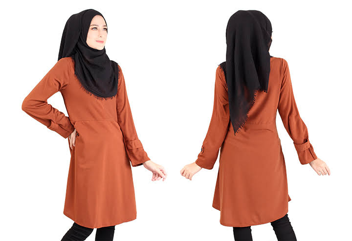 QA-416 Modern Muslimah Long Top Brown