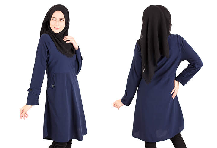 QA-416 Modern Muslimah Long Top Navy Blue