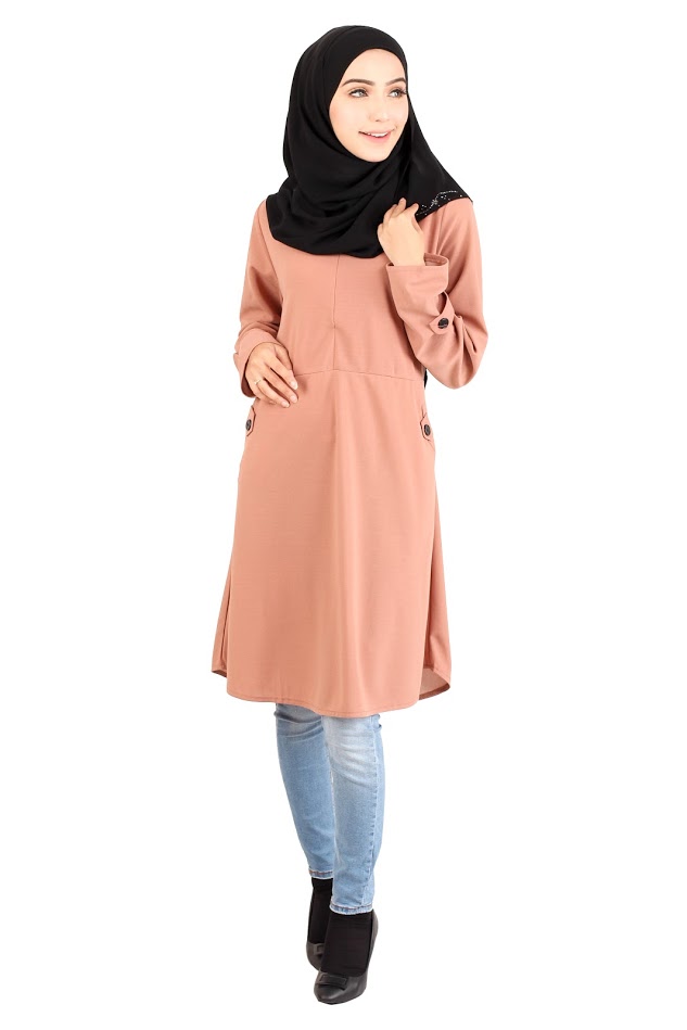 QA-416 Modern Muslimah Long Top Beige