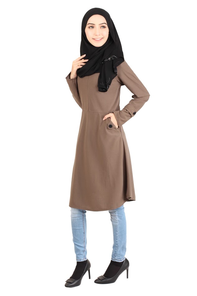 QA-416 Modern Muslimah Long Top Coffee