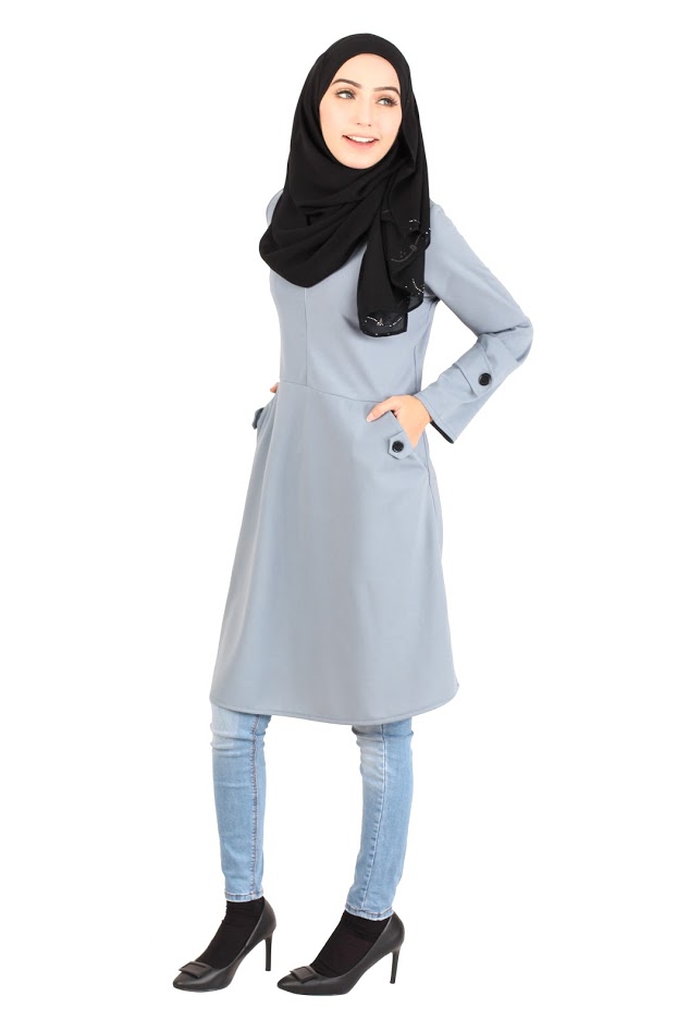 QA-416 Modern Muslimah Long Top Dust Blue