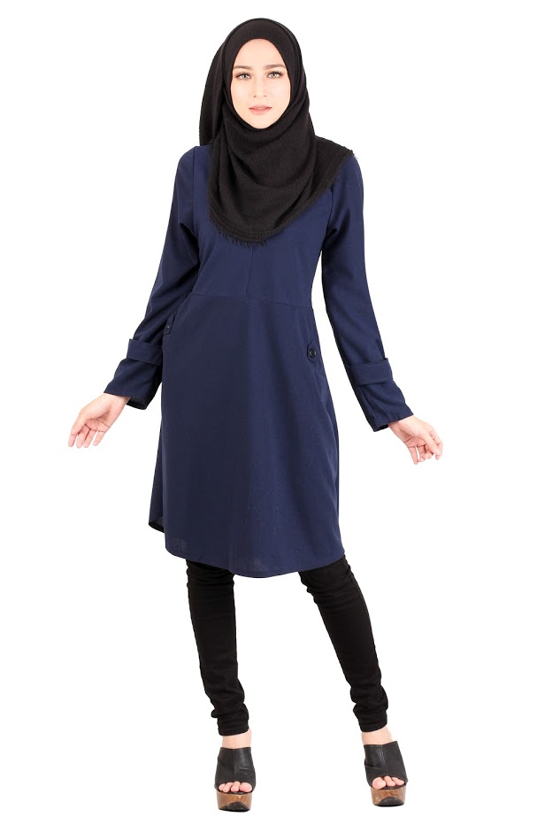 QA-416 Modern Muslimah Long Top Navy Blue