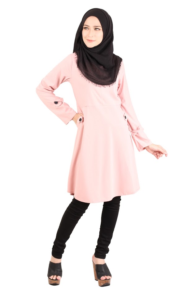 QA-416 Modern Muslimah Long Top Pink