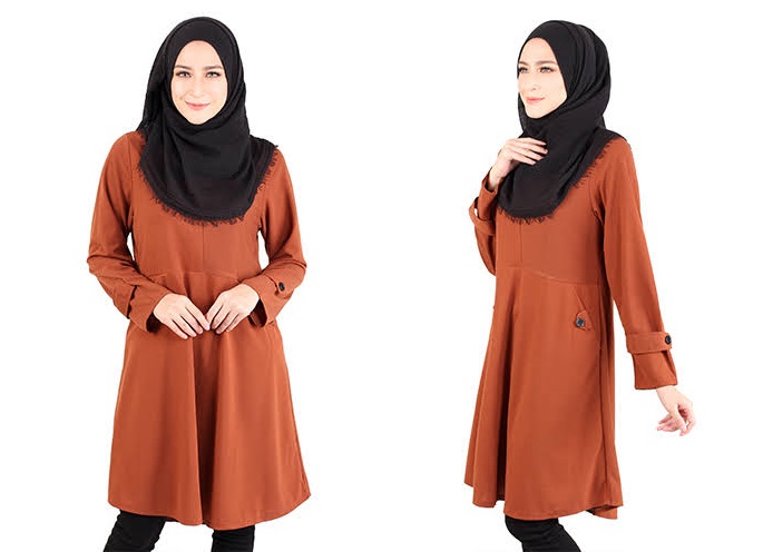 QA-416 Modern Muslimah Long Top Brown