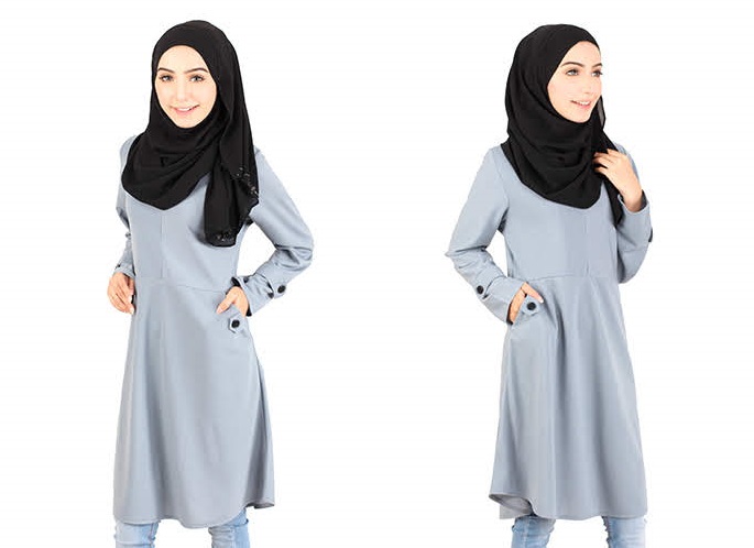 QA-416 Modern Muslimah Long Top Dust Blue