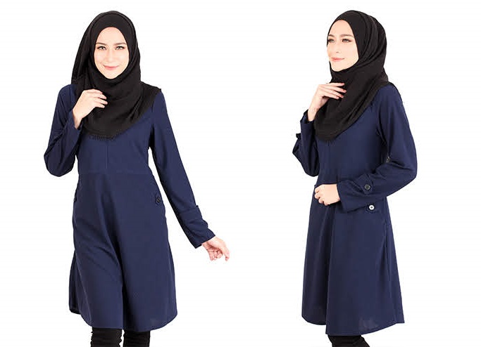 QA-416 Modern Muslimah Long Top Navy Blue