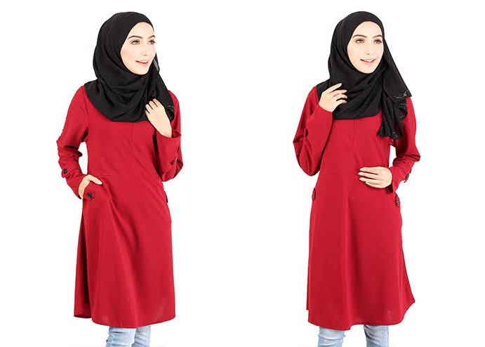 QA-416 Modern Muslimah Long Top Red