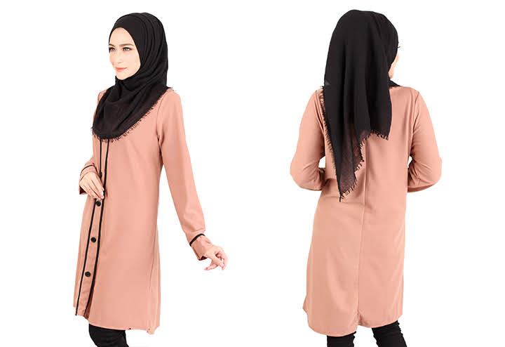 QA-417 Button Muslimah Long Top Beige