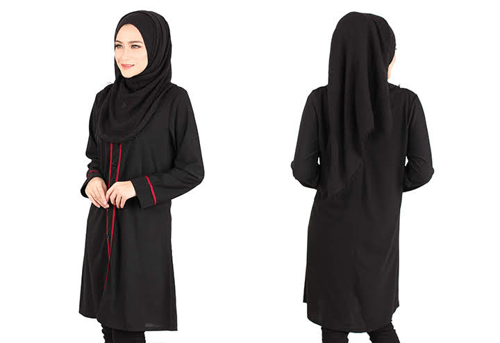 QA-417 Button Muslimah Long Top Black